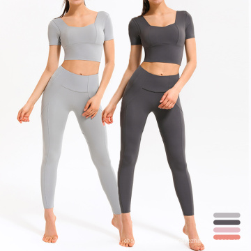 New Design 2 Piece Sports Set Women High-waisted Workout Suit Casual Sweat-Wicking Yoga Legging Sets